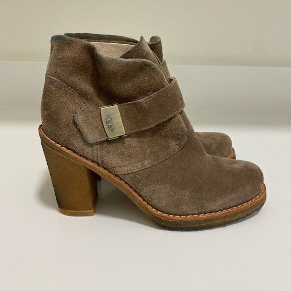 UGG Brienne Booties Leather Brown Heeled Boots size 7‎ - Picture 1 of 9
